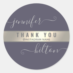 Sticker Rond Merci typographie minimaliste feuille d'or classiq