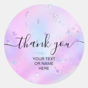 Sticker Rond Merci typographie minimaliste iridescente opale