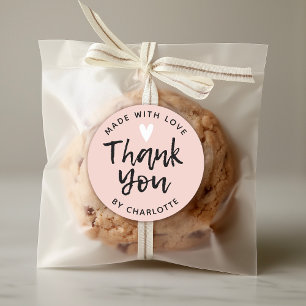 Sticker Rond Merci Typographie rose pâle Classic Stic rond