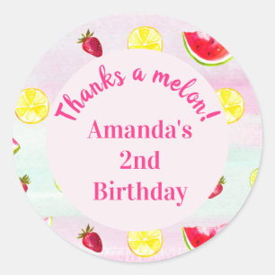 Sticker Rond Merci un Melon ! Fun Pink Kids Watermelon Annivers