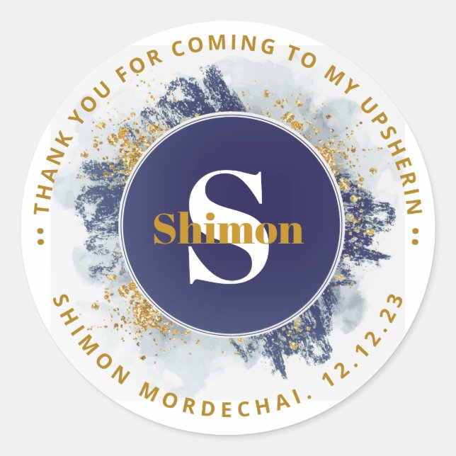 Sticker Rond Merci Upsherin Parties scintillant initiale NAV Wa (Devant)