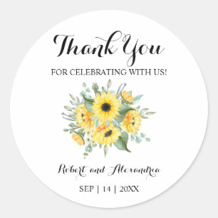 Sticker Rond Merci verdoyant des tournesols pour le Mariage à v