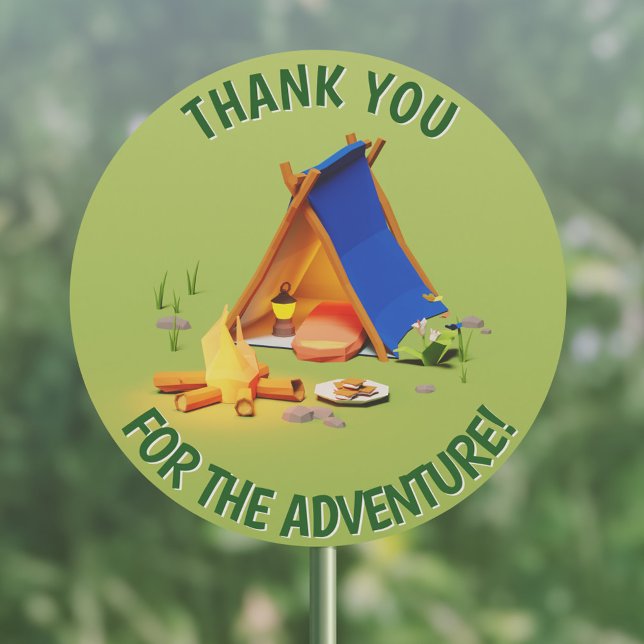 Sticker Rond Merci vert pour la fête d'anniversaire de l'aventu (Green Thank You for the Adventure Birthday Party Classic Round Sticker)