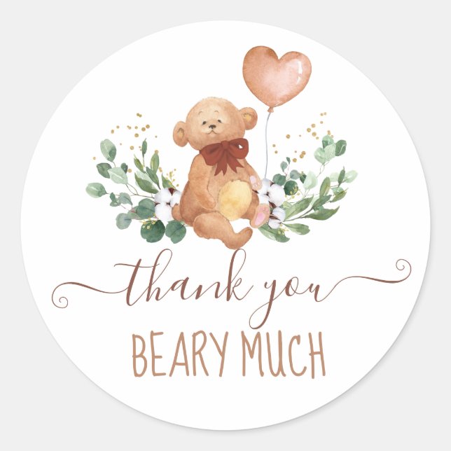 Sticker Rond Merci vert Teddy Bear Favor Classic Round (Devant)