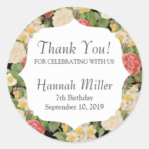 Sticker Rond Merci Vintage Chic Botanique Floral Anniversaire