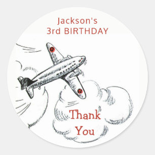 Sticker Rond Merci vintage de cadeau d'anniversaire d'avion