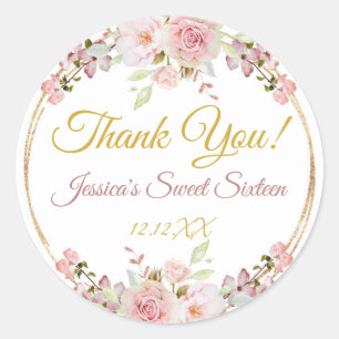 Sticker Rond Merci vintage de parties scintillantes d'or de
