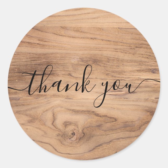Sticker Rond Merci vintage en bois rustique (Devant)