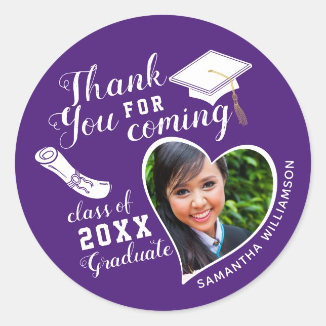 Sticker Rond Merci Violet et Blanc Classe 2025 Graduation (Devant)