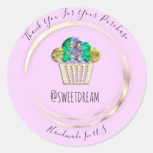 Sticker Rond Merci Violet Gold Sweet Muffin Food Shop
