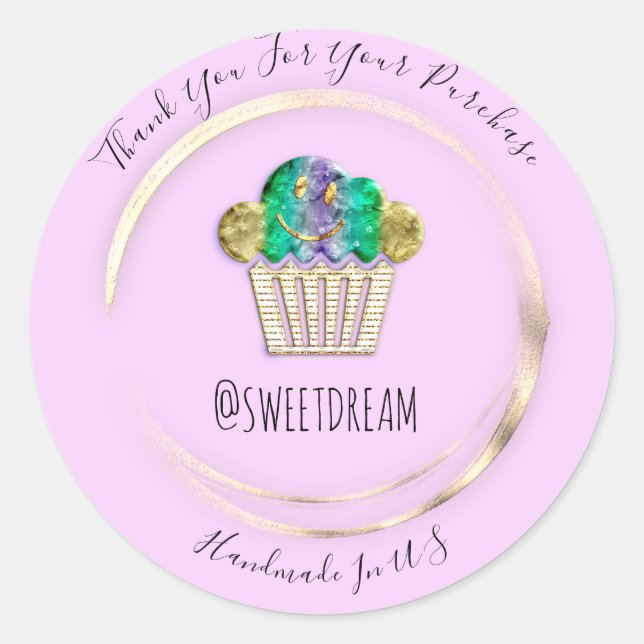 Sticker Rond Merci Violet Gold Sweet Muffin Food Shop (Devant)