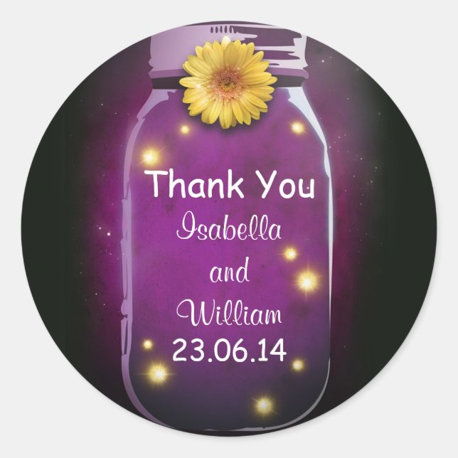 Sticker Rond merci violet rustique whimsical mason jar (Devant)