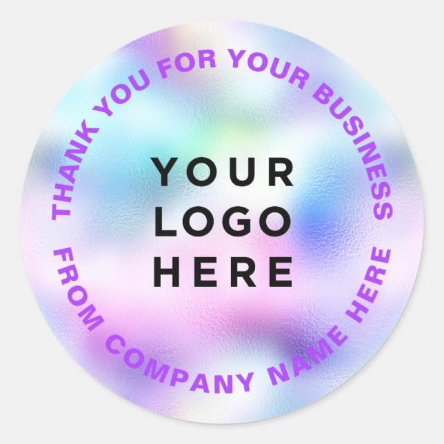 Sticker Rond Merci Votre entreprise Logo violet Holographique (Devant)