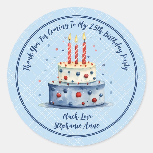 Sticker Rond Merci Votre Gâteau Et Bougies D'Anniversaire Favor (Devant)
