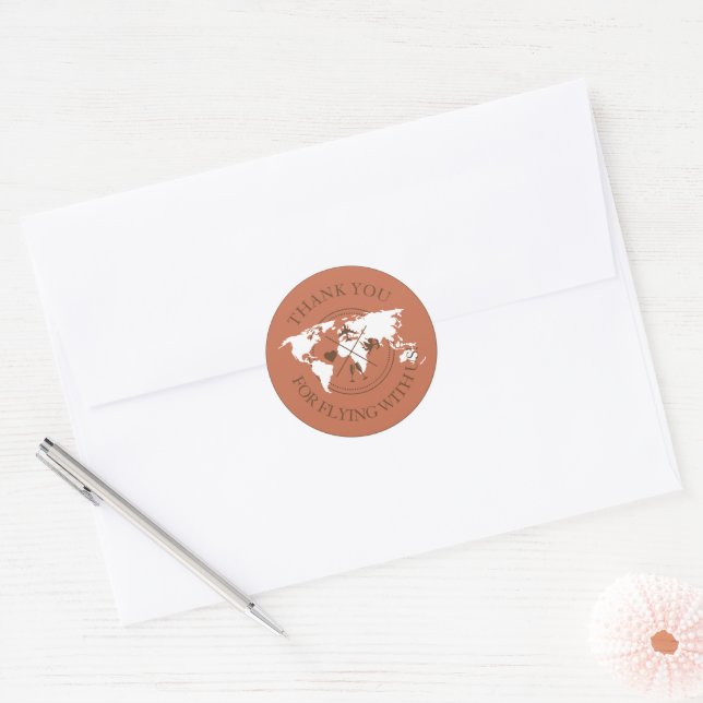Sticker Rond Merci Voyage Mariage Monde Carte Boho Terracotta (Enveloppe)