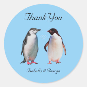 Sticker Rond Merci Wedding & Penguin Couple