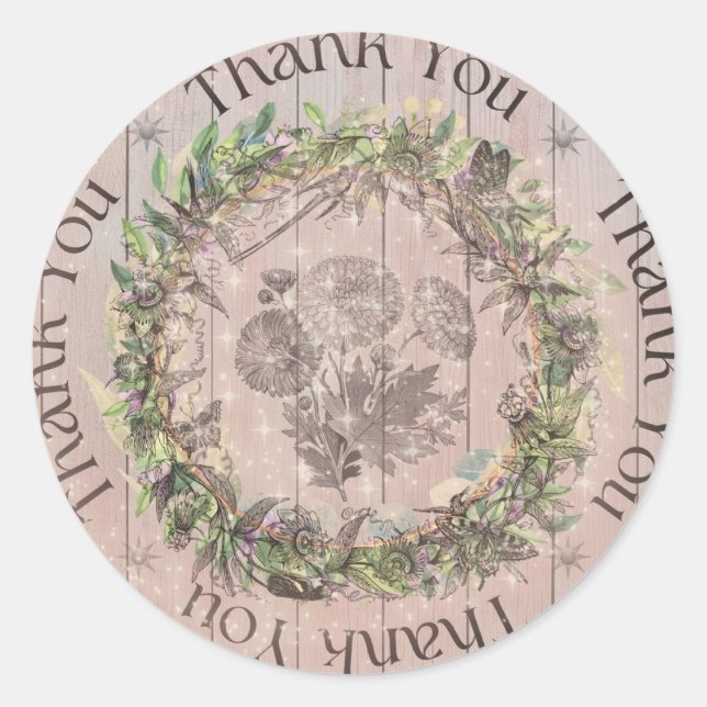 Sticker Rond Merci Whimsy Floral (Devant)