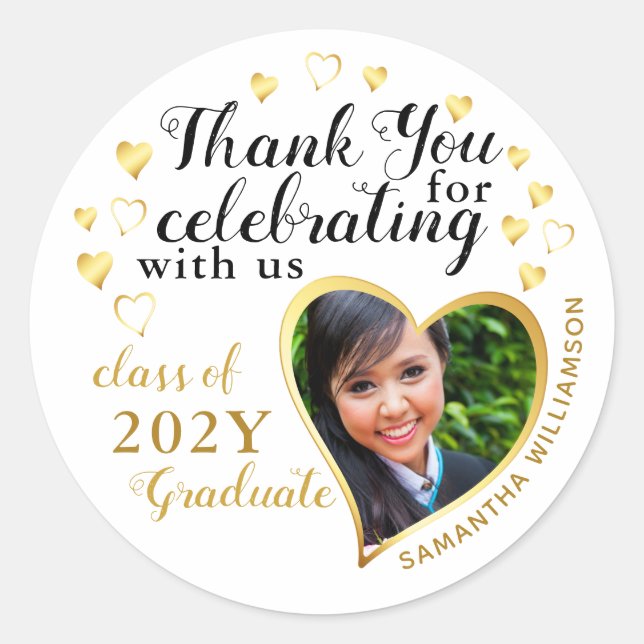 Sticker Rond Merci White Gold Graduation Party Favoriser (Devant)