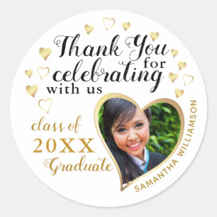 Sticker Rond Merci White Gold Photo 2025 Graduation Favor