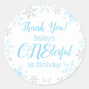 Sticker Rond Merci Winter ONE derland Blue Silver Snowflakes