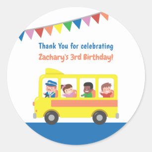 Sticker Rond Merci Yellow School Bus fête d'anniversaire