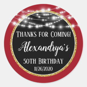 Sticker Rond Mercis noirs rouges d'anniversaire de prochaine