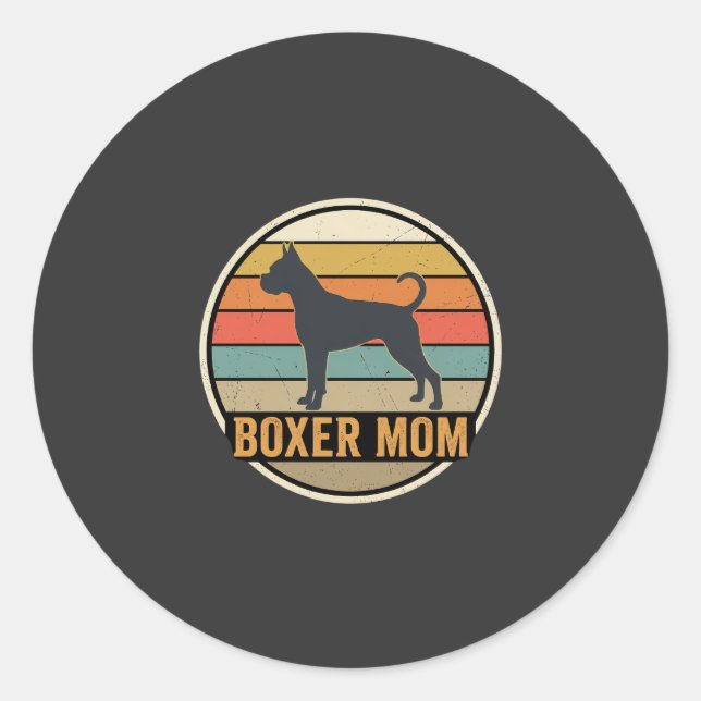Sticker Rond Mère Boxer Rétro Coucher de Soleil Chien (Devant)