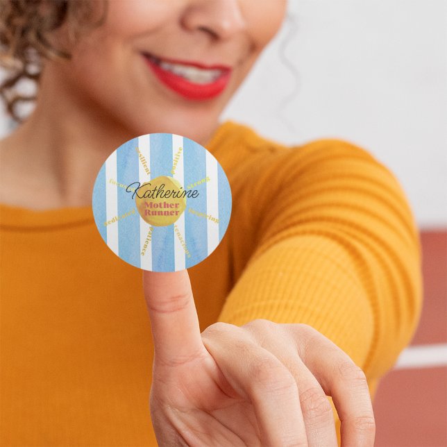 Sticker Rond Mère coureuse Yellow Sunshine Aquarelle personnali (Créateur téléchargé)