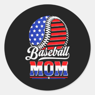 Sticker Rond Mère de baseball Drapeau américain Mère