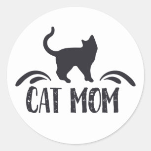 Sticker Rond Mère de chat folle drôle Kitty Maman Chatons Chatt