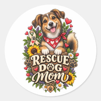 Sticker Rond Mère de chien de sauvetage Empreinte de patte flor