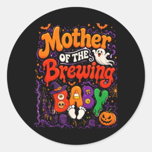 Sticker Rond Mère de la sorcière d'Halloween bébé en préparatio