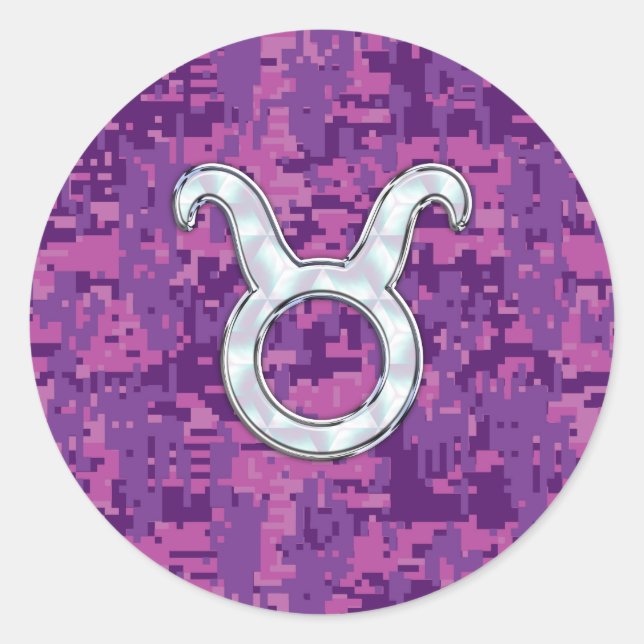 Sticker Rond Mère de Pearl Taurus Zodiac Connexion Camo numériq (Devant)