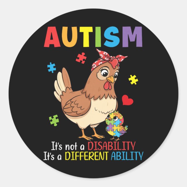 Sticker Rond Mère de sensibilisation à l'autisme Poulet Capacit (Devant)