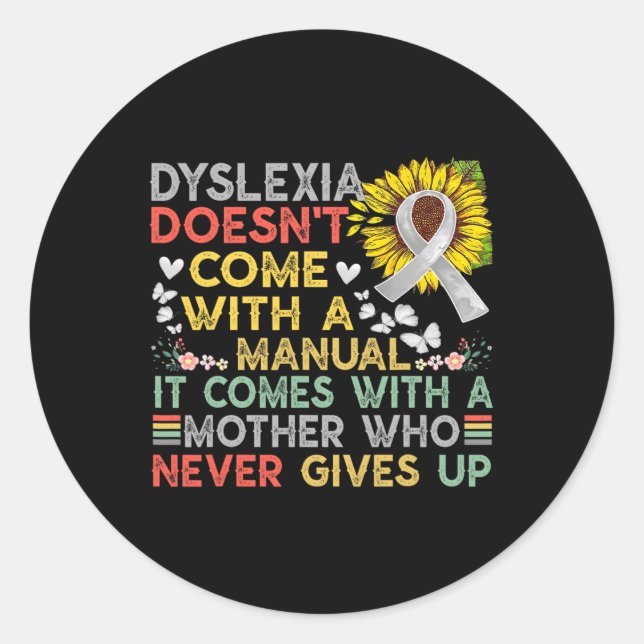 Sticker Rond Mère de sensibilisation Dyslexique guerrier Vintag (Devant)