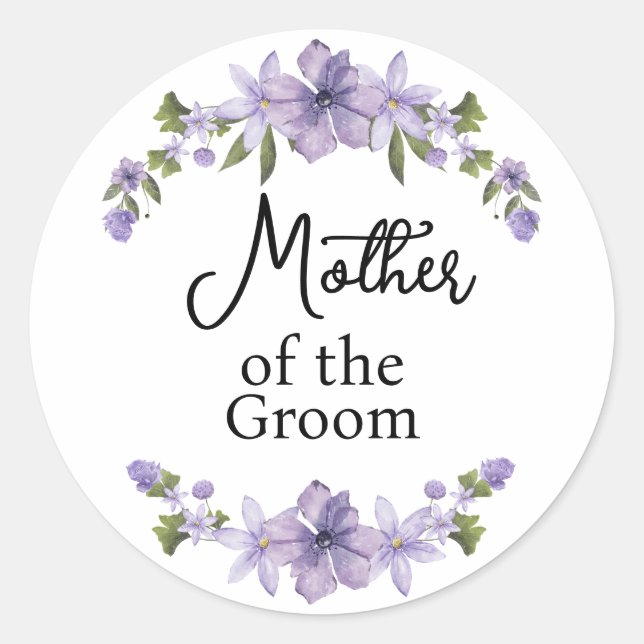 Sticker Rond Mère du Marié Fleurs Violettes Mariage (Devant)