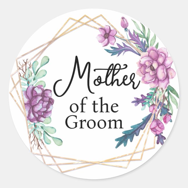 Sticker Rond Mère du Marié Fleurs Violettes Mariage (Devant)