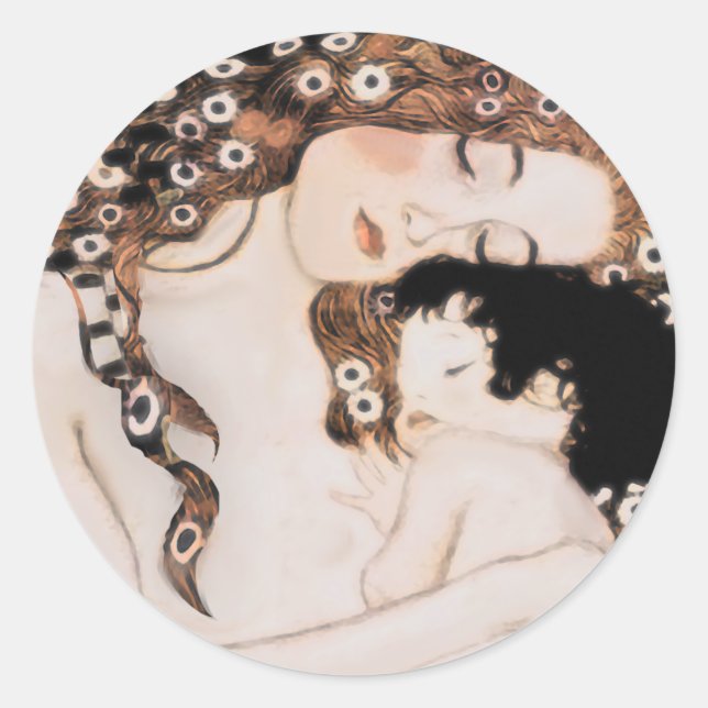 Sticker Rond Mère et enfant Gustav Klimt (Devant)