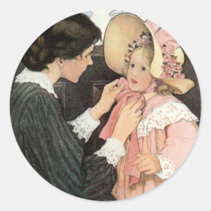 Sticker Rond Mère et enfant vintage par Jessie Willcox Smith