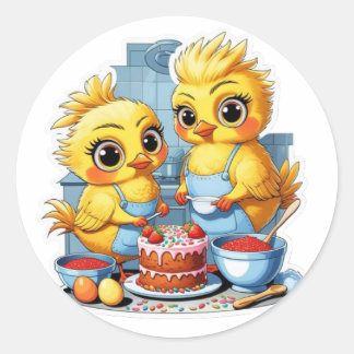 Sticker Rond Mère et fille dans la cuisine