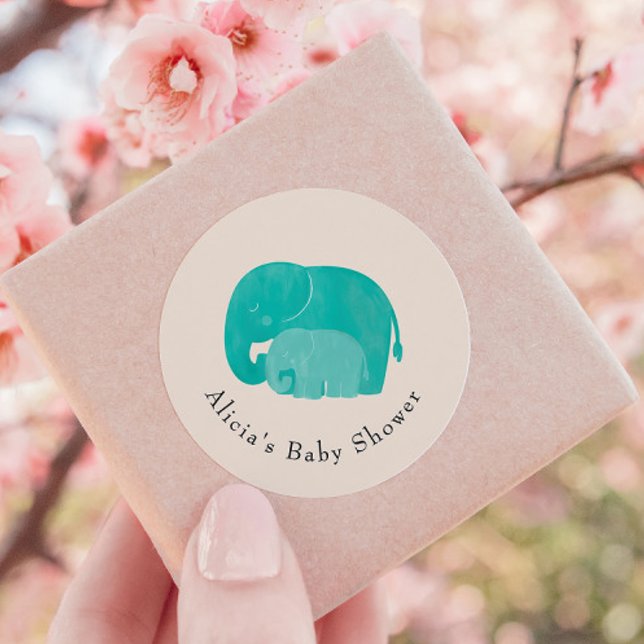Sticker Rond Mère et veau Eléphant Baby shower Favoriser (Créateur téléchargé)
