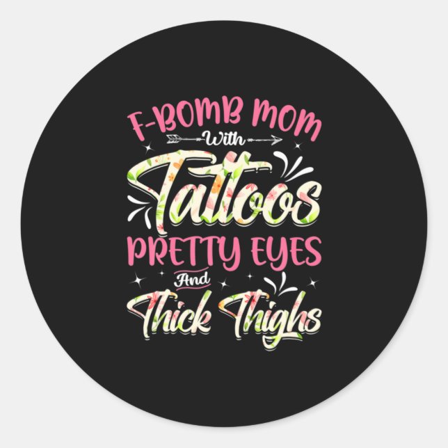 Sticker Rond Mère Florals Fomb Maman Avec Tattoos Anniversaire (Devant)