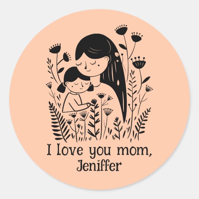 Sticker Rond Mère mignonne et fille Enlacer la fête des mères P (Devant)