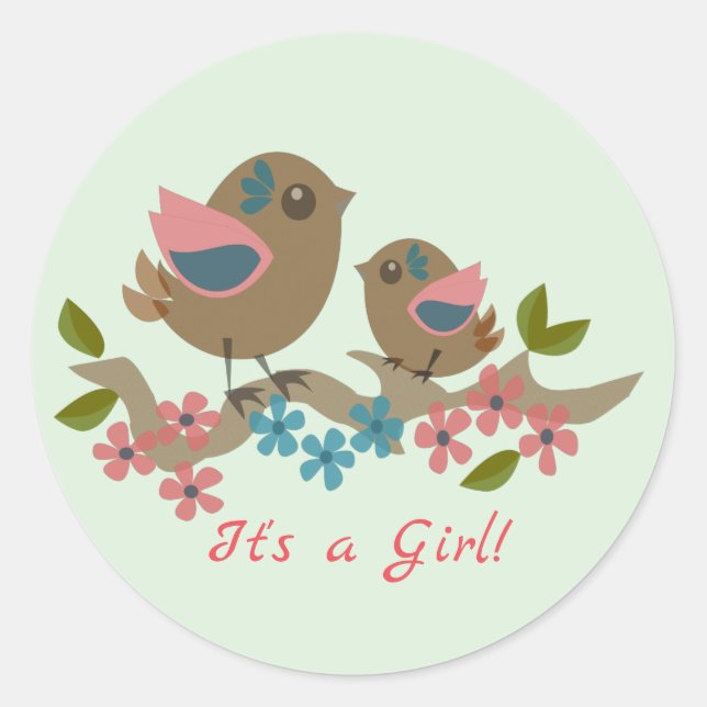 Sticker Rond Mère oiseau avec bébé et texte personnalisé (Devant)