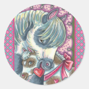 STICKER ROND MÈRE PONY & SA MORTE VALENTINE FILLY, CHEVAL