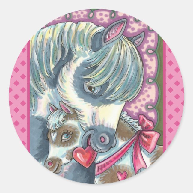 STICKER ROND MÈRE PONY & SA MORTE VALENTINE FILLY, CHEVAL (Devant)