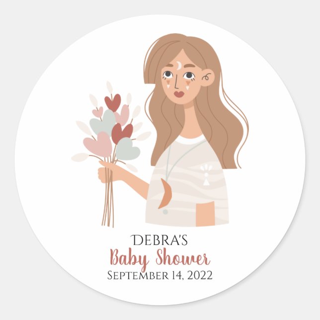 Sticker Rond Mère terre boho bouquet de coeurs marron  (Devant)