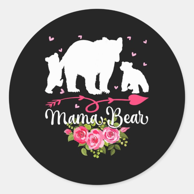 Sticker Rond Mères Day Mama Ours Avec 2 Cubs Cubes (Devant)