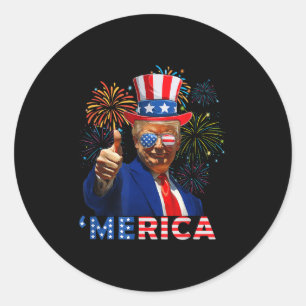 Sticker Rond Merica 4 juillet amusant feu d'artifice Trump Indé