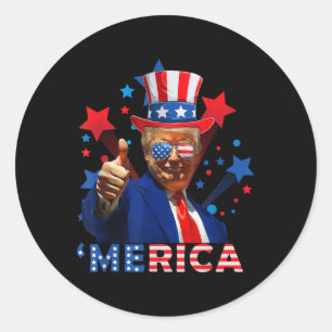 Sticker Rond Merica 4 juillet feux d'artifice Drôle Trump Indép